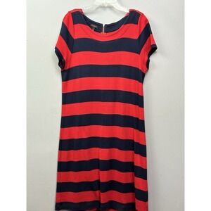 Talbots Striped Dress Womens Large  Red Blue Exposed Zipper Nautical Preppy‎